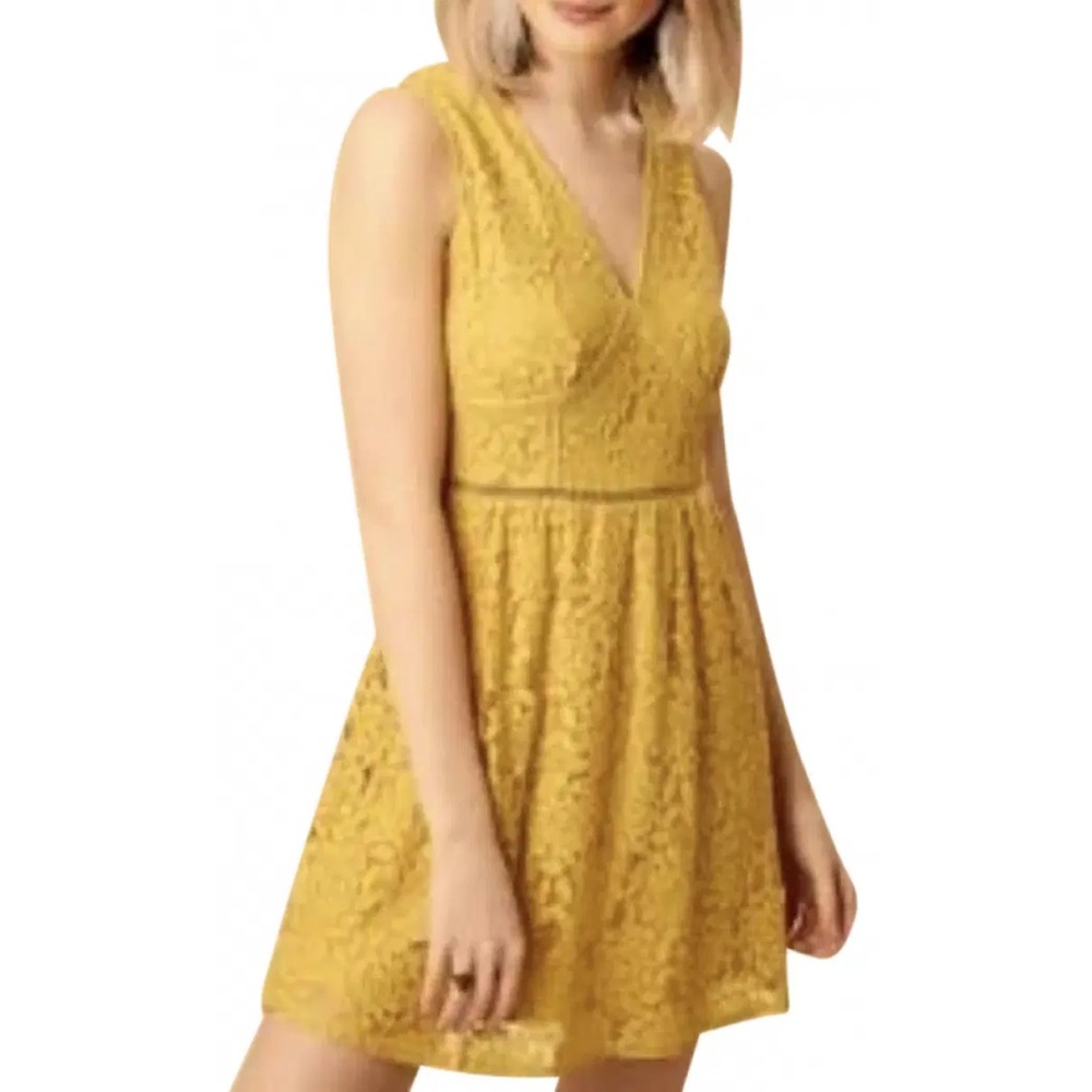 NWT Altar’d State Yellow Lace Overlay Mini Dress Size Medium